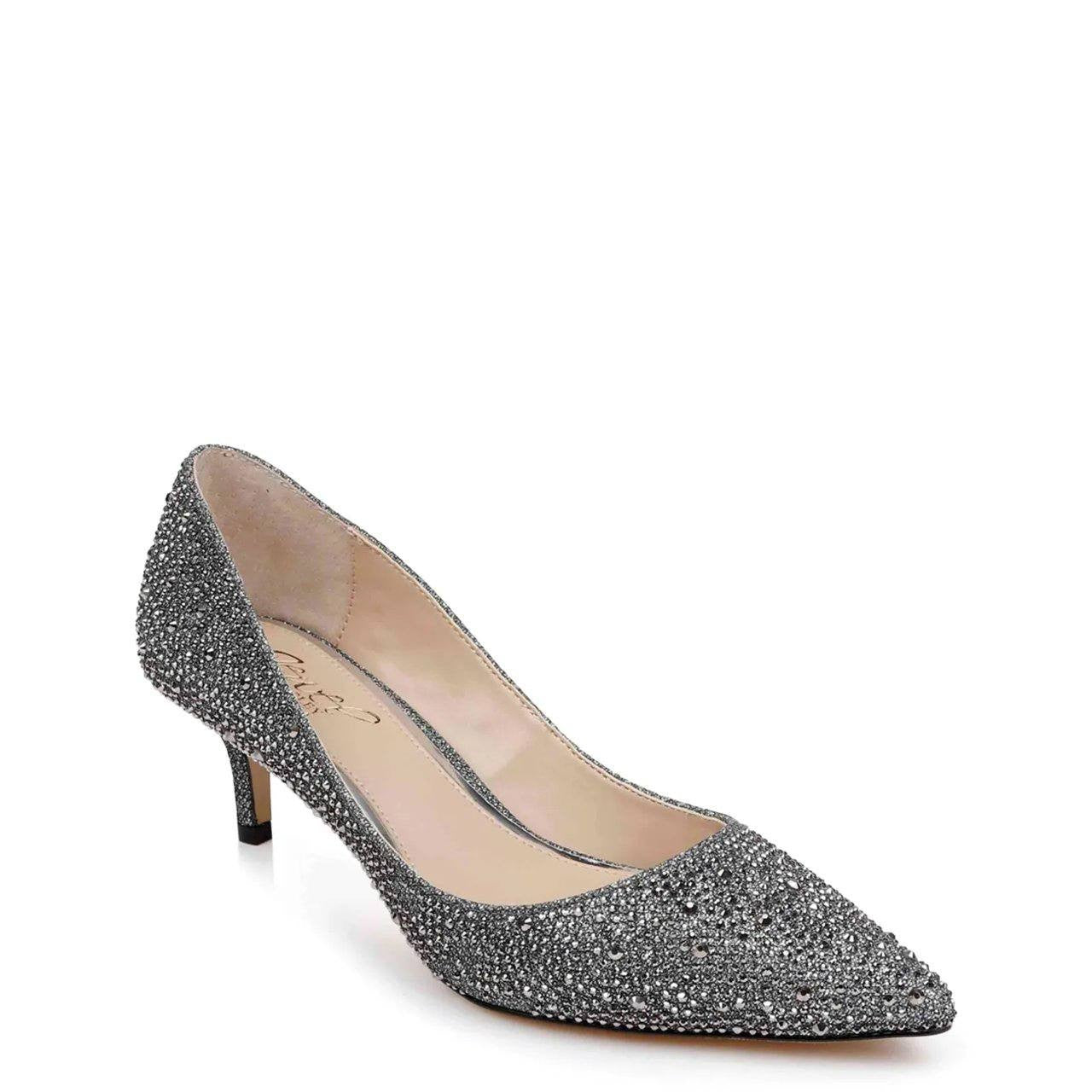 Badgley Mischka Jewel Smoke Glitter Fabric Heeled Pumps 7 New in Box $99