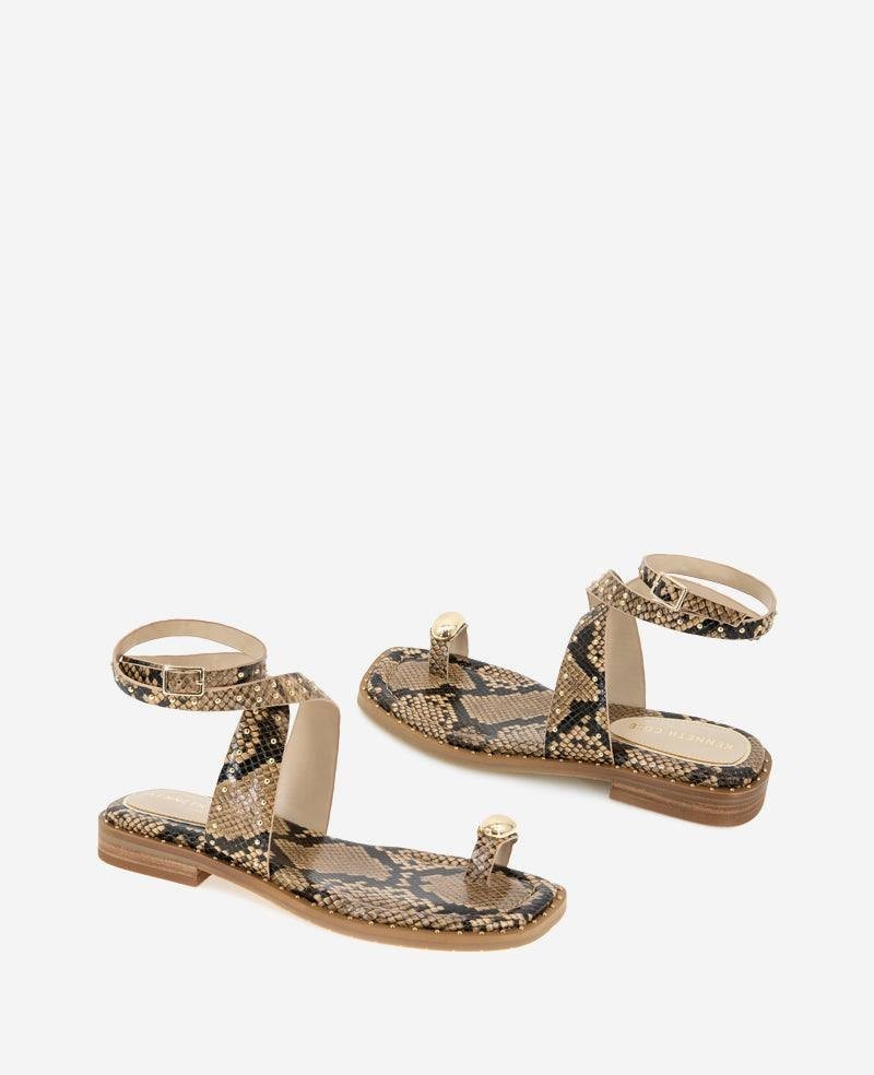 Kenneth Cole Raven Snake Print Studded Sandals 8M Leather Pre‑Owned w/ Box $129
