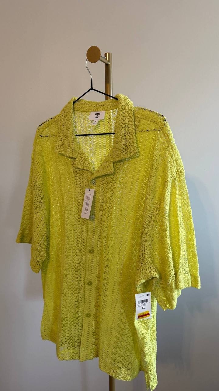 Mode of One Men’s Relaxed‑Fit Textured Crochet Button‑Down Camp Shirt XL $49.50