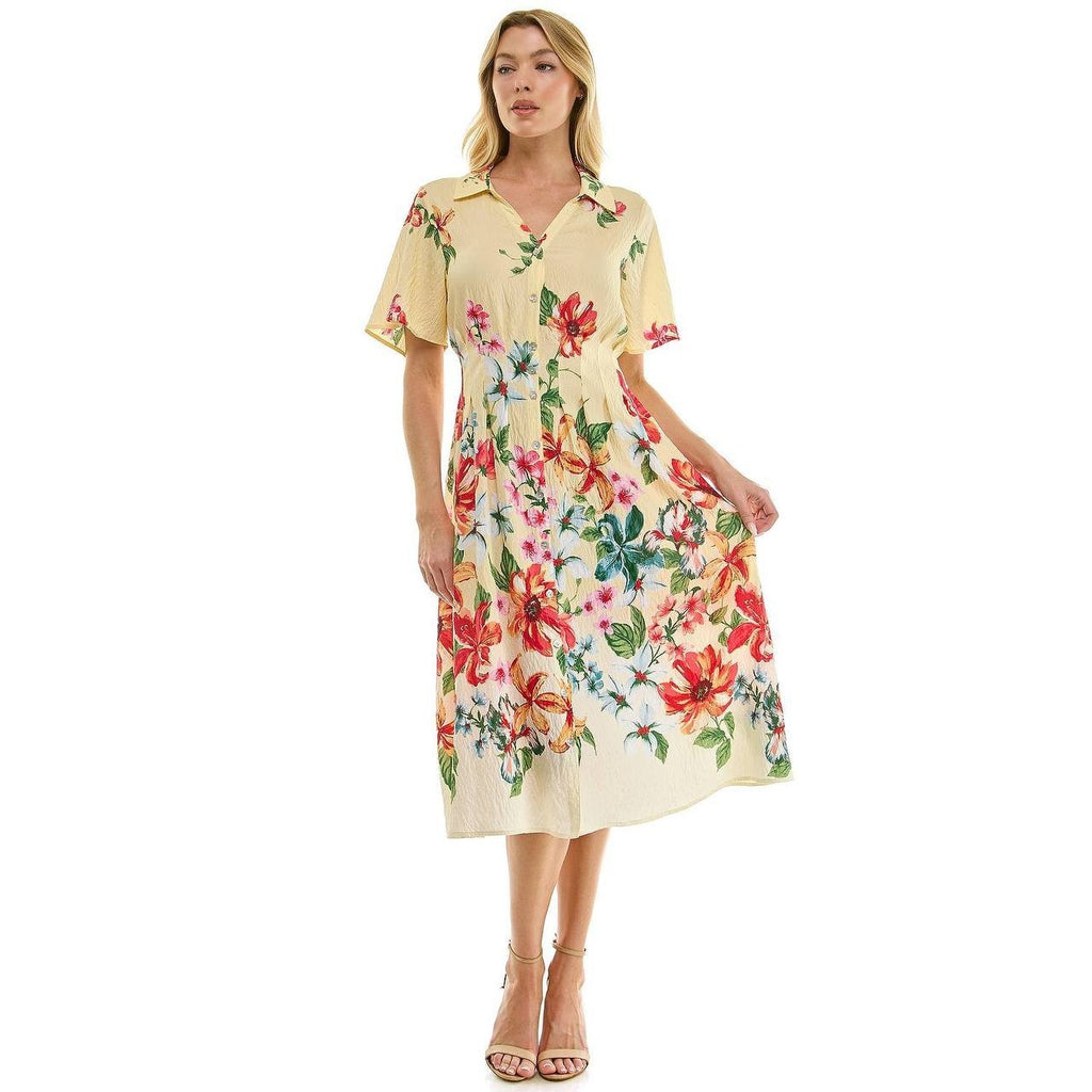 Figueroa & Flower Printed Peasant Dress Banana Multi S NWOT $72.99