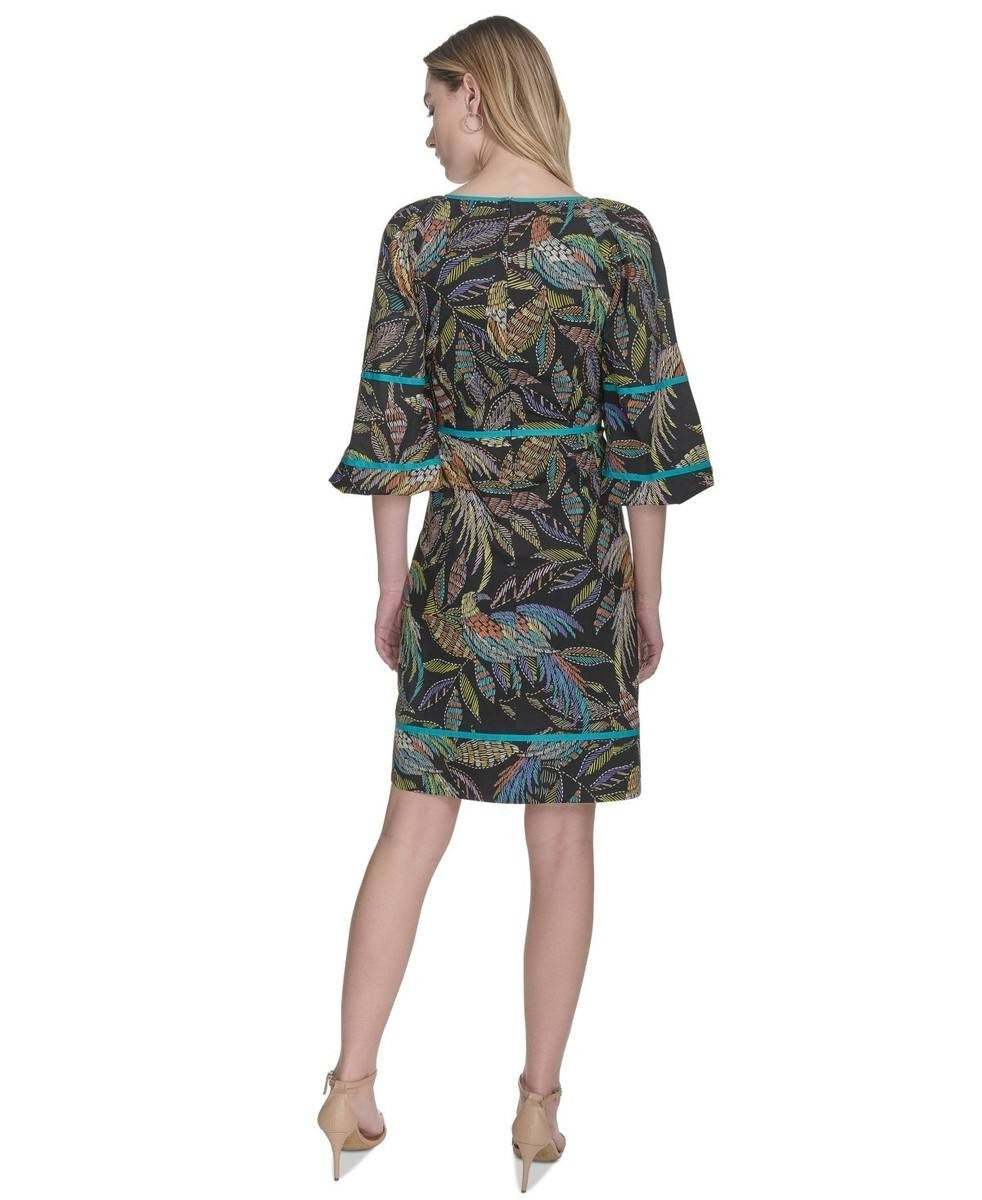 Vince Camuto Puff Sleeve Cotton Poplin Dress Black Multi 12 NWT $138