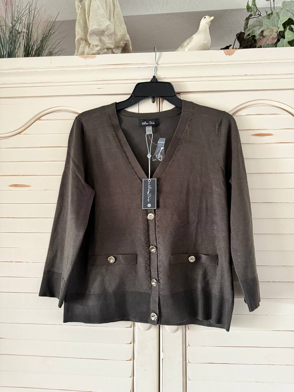 Melissa Paige V-Neck 3/4-Sleeve Cardigan Brown Size M NWT $46 – Classic Knit