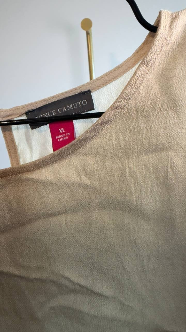 Vince Camuto Puff‑Sleeve Crewneck Top XL Natural Sand NWT $89