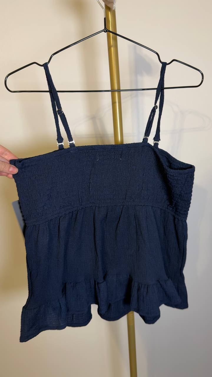 Madden Girl Smocked Ruffle Hem Sleeveless Top Navy L NWT $59