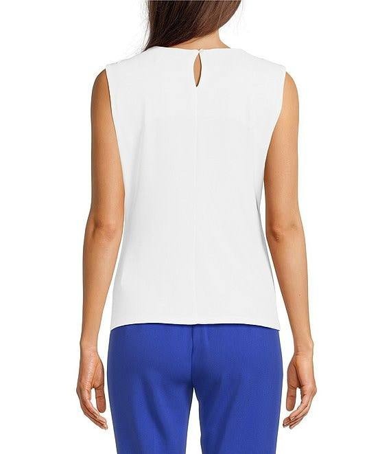 Calvin  Klein  Solid  Pleated  Crew  Neck  Knit  Tank  Top  White  2  NWOT  $44
