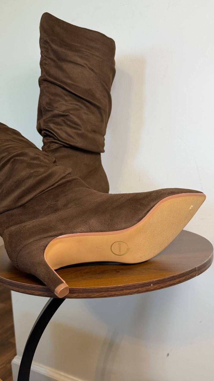 Journee Sonnet Slouchy Wide Calf Boots Chocolate 9M XWC Vegan Leather $79.99 NWB