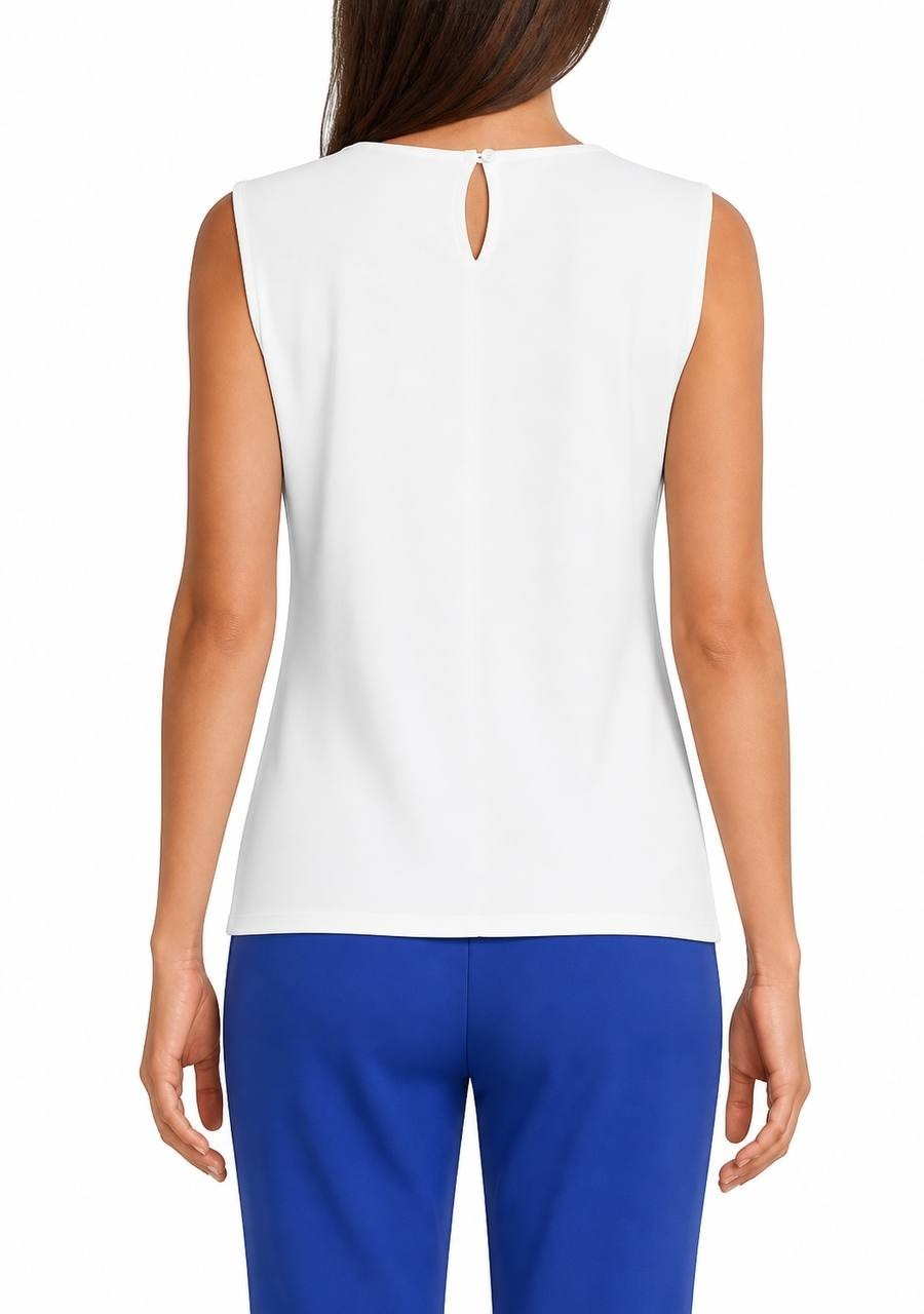 Calvin Klein Pleated Crew Neck Knit Tank Top White Size 12  good preowned $39