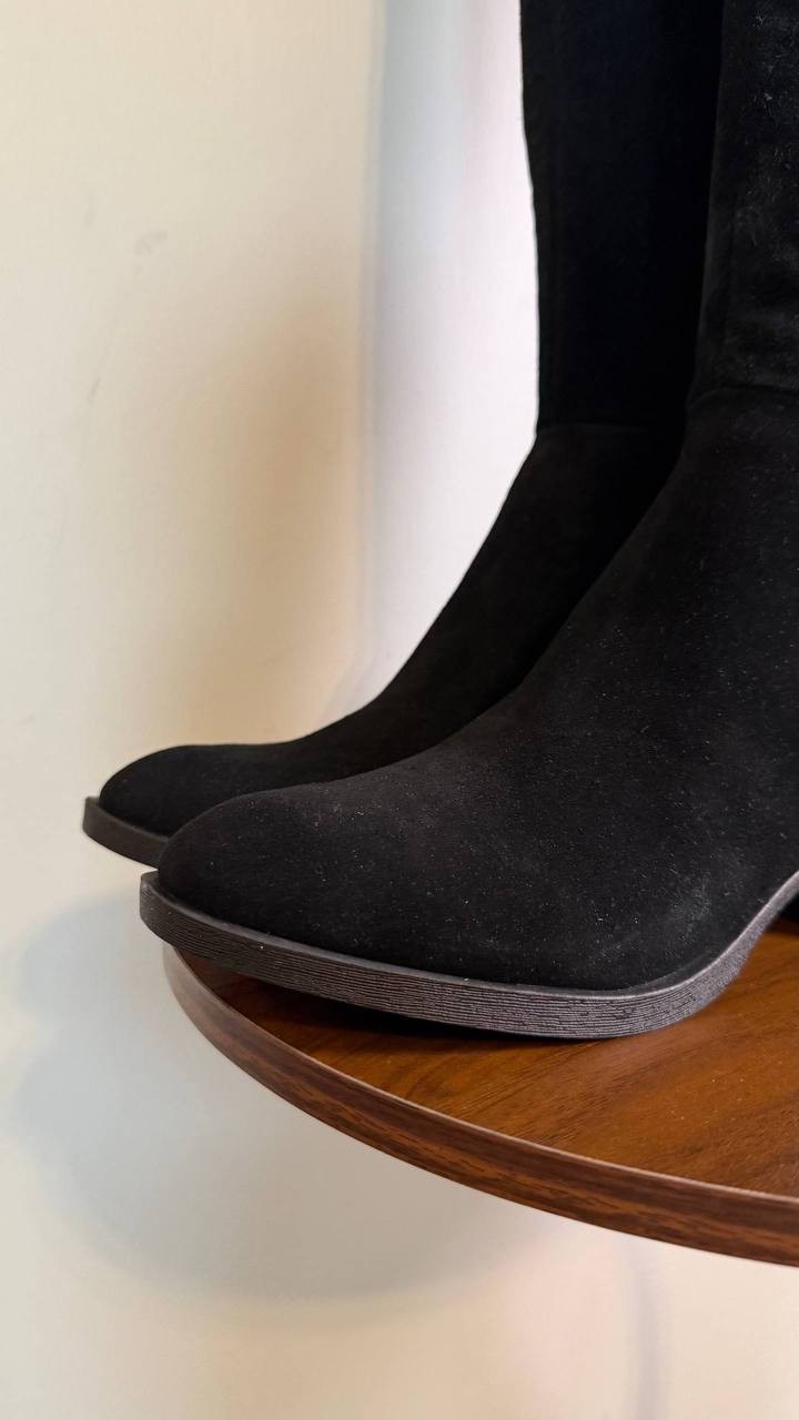 Kenneth Cole Levon Boots 6.5M Black Suede Tall Wide‑Shaft Round Toe NIB msrp$220
