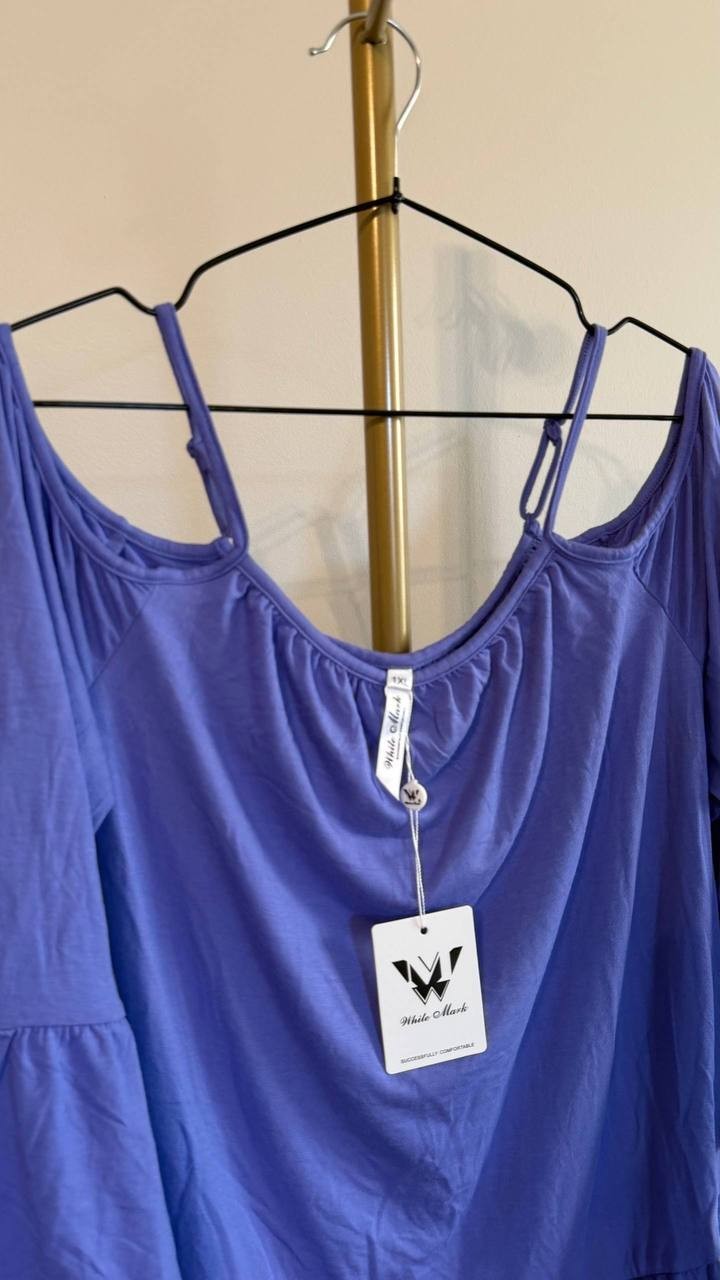 White Mark Women’s Cold Shoulder Ruffle Sleeve Top Purple 1XL $52 NWT