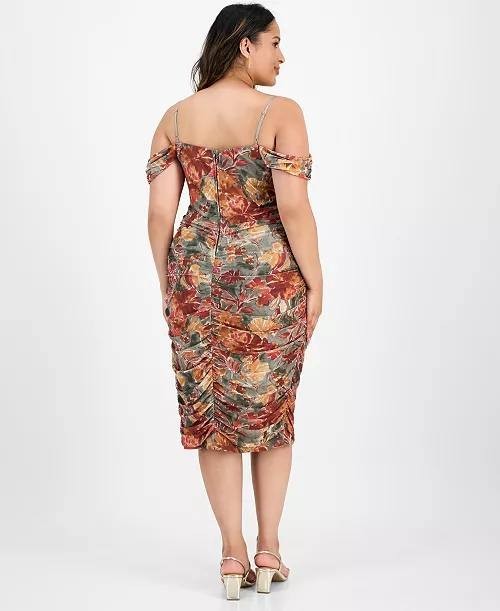 Katia Rae Plus Size Printed Cowlneck Midi Dress Olive Multi 18 NWT $85