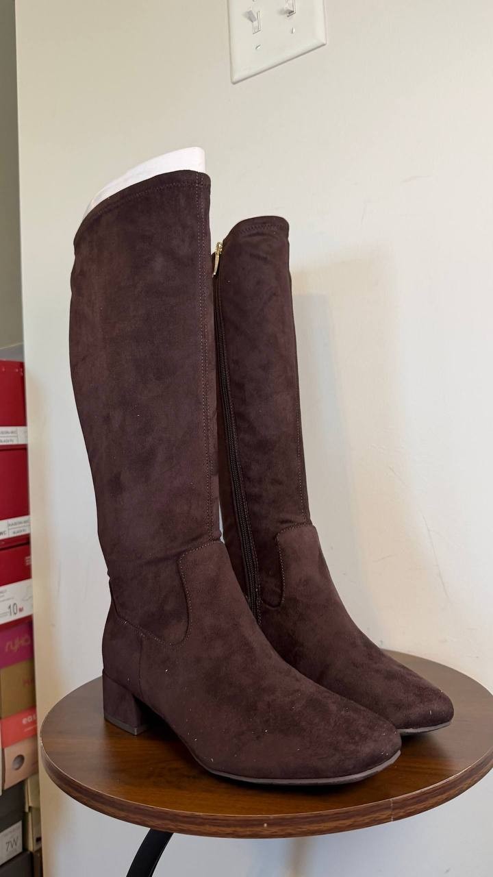 Easy Spirit Danilyn Tall Block Heel Boots Dark Brown 7M Textile $159 NWB