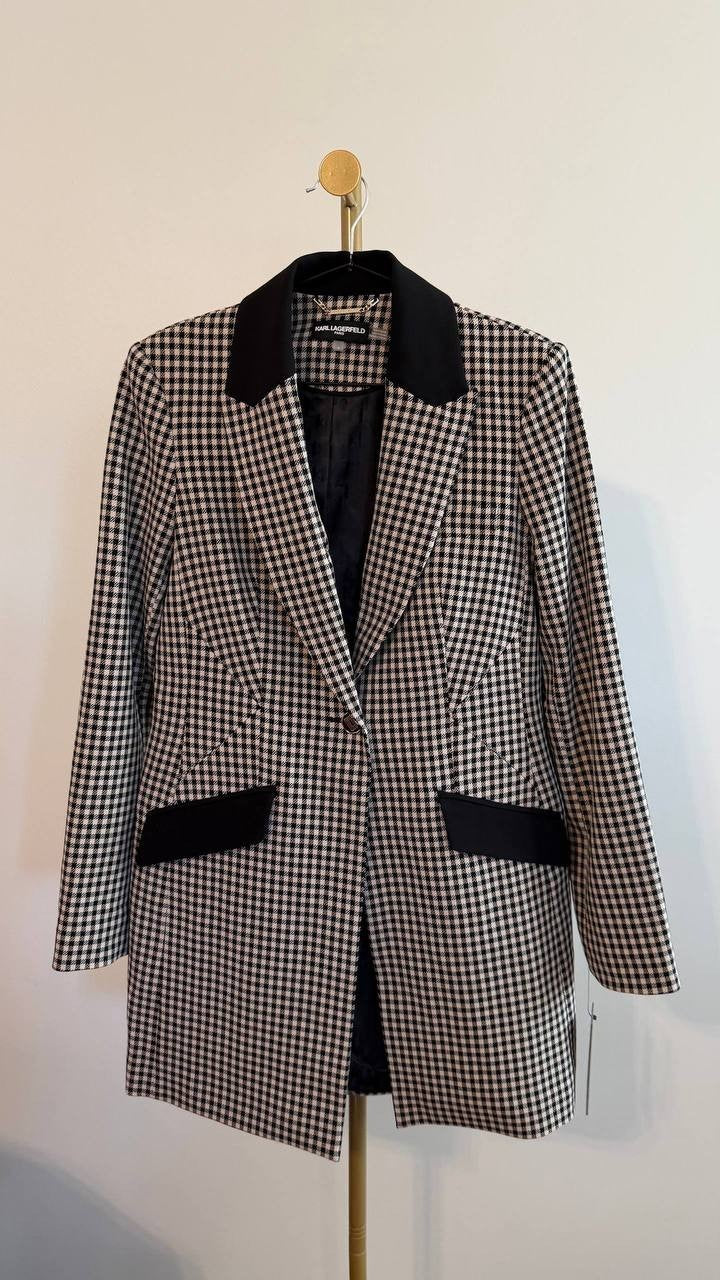 Karl Lagerfeld Paris Women’s Checkered One‑Button Blazer Black White 4 $199 NWT