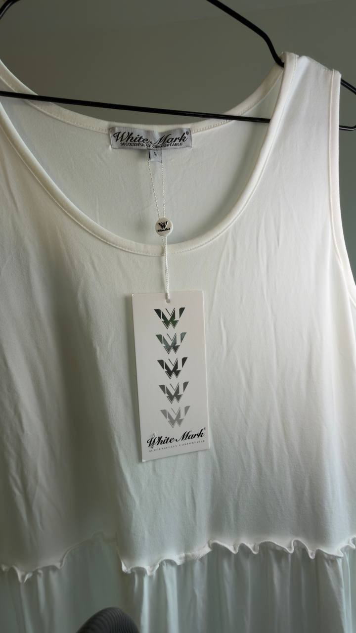 White Mark Scoop Neck Sleeveless Tiered Midi Dress White L NWT $68