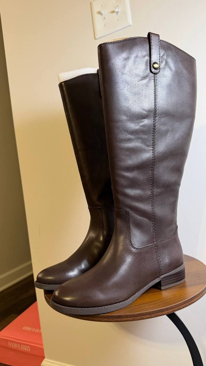 INC Fawne Boots 8M Chocolate Leather Knee‑High Riding Round Toe NIB msrp$189