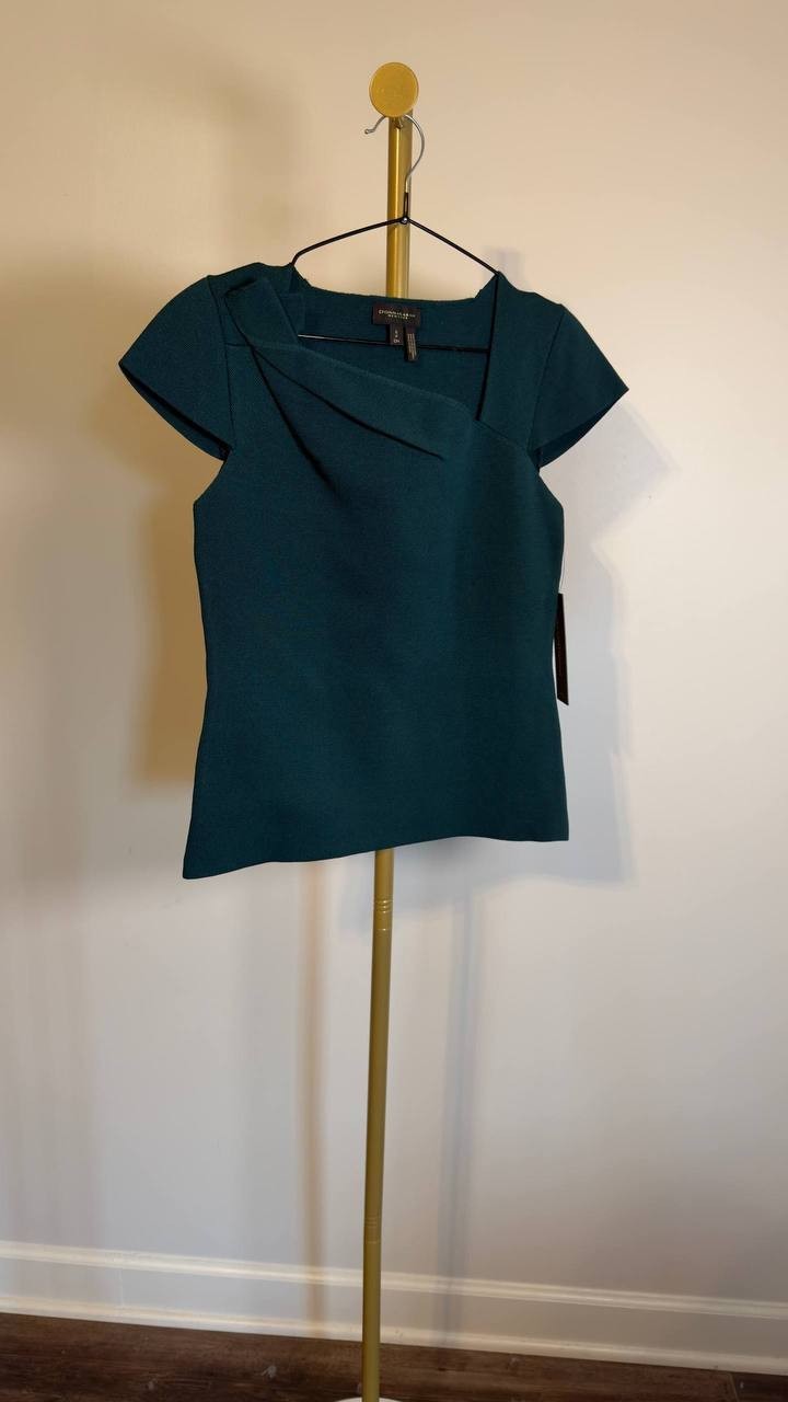 Donna Karan NY Cap‑Sleeve Sweater Green S NWT $169 (No Belt)