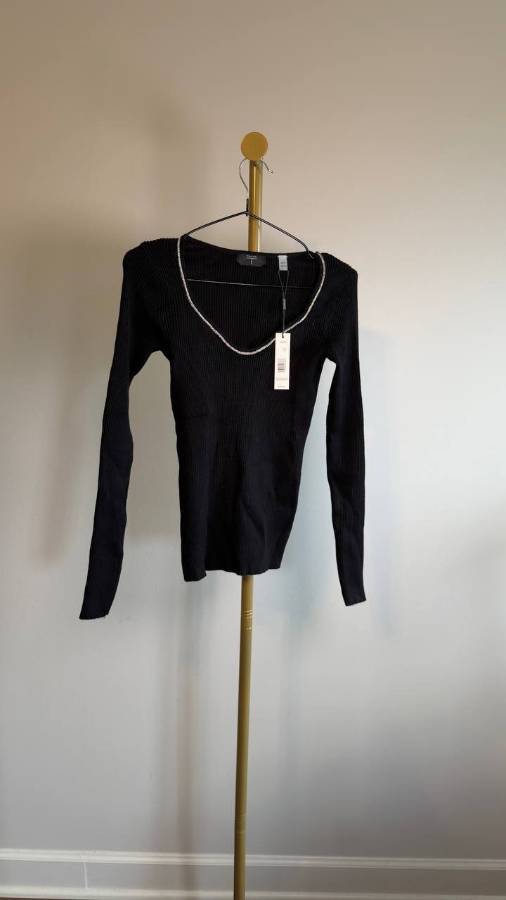T Tahari Long Sleeve Sweetheart Neck Ribbed Sweater Women’s XS Black NWT $78