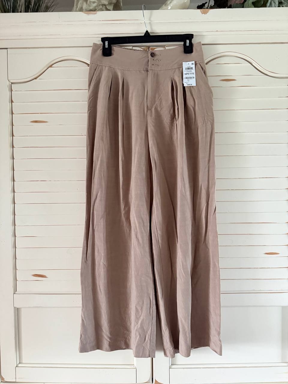 Bar III Petite Wide-Leg Pants Brown 10P NWT High-Rise Pleated Front Office