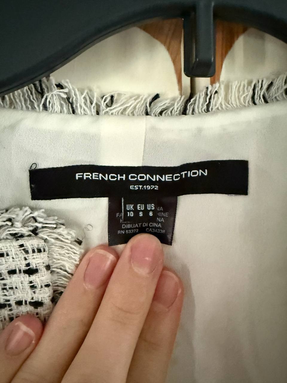 French Connection Effie Boucle Cropped Jacket – Classic Cream, Size 10