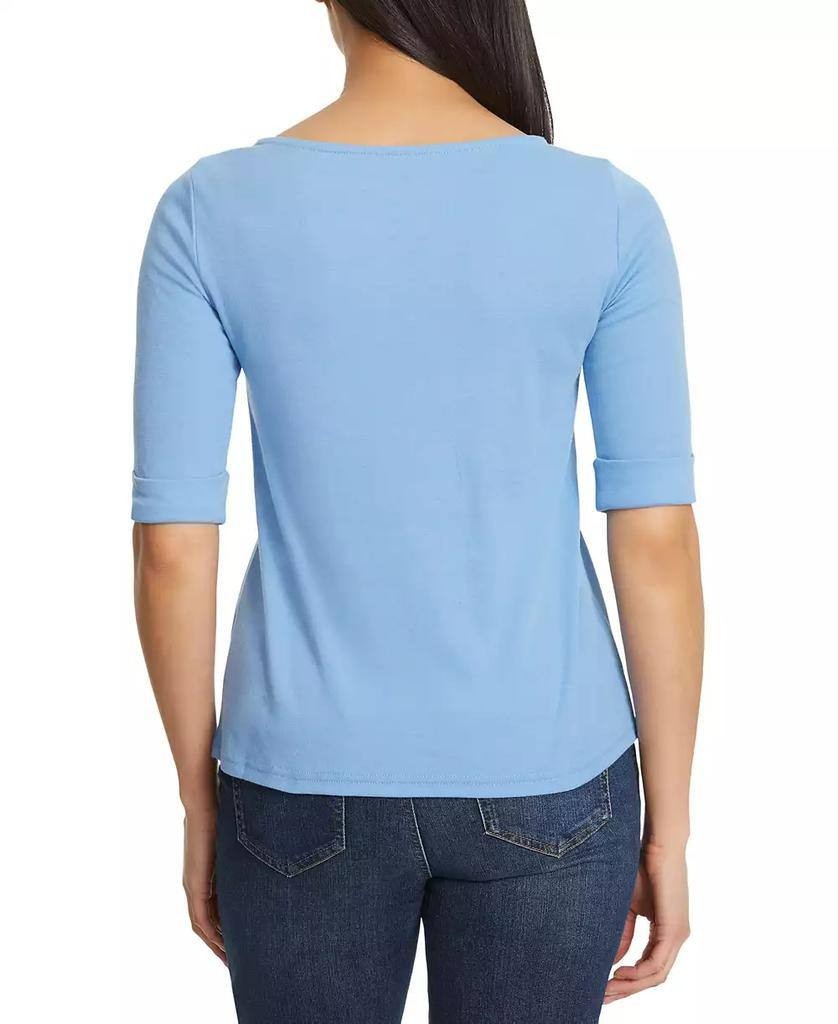 Gloria Vanderbilt Alanis Cotton‑Blend 3/4‑Sleeve T‑Shirt Blue L NWT $29.50
