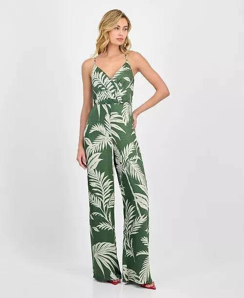 Guess Yasmin Satin Wide-Leg Jumpsuit Green Size L NWT Damaged Seam $178