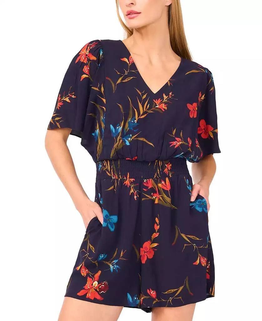 CeCe V-Neck Flutter-Sleeve Romper L Classic Navy NWT $79