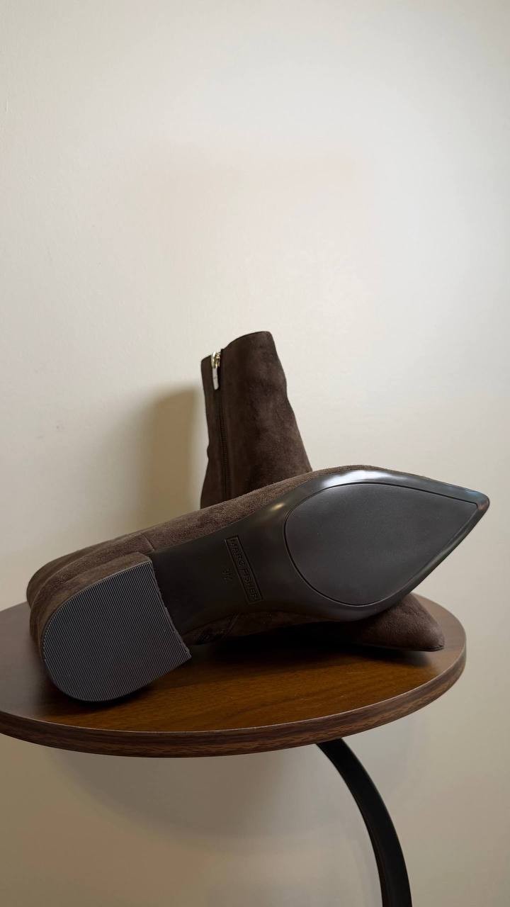 Marc Fisher Gismo Block Heel Dress Booties Dark Brown 9M Suede $159 NWB
