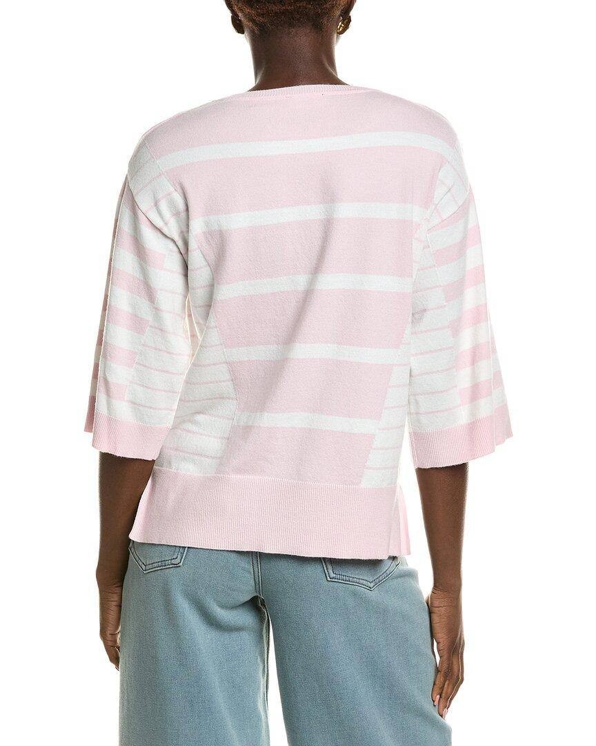 Tahari Striped Knit Sweater Light Pink White S/P $78 NWT