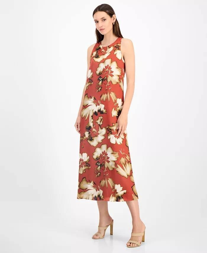 Anne Klein Printed Sleeveless Midi Dress Red 8 NWT $129