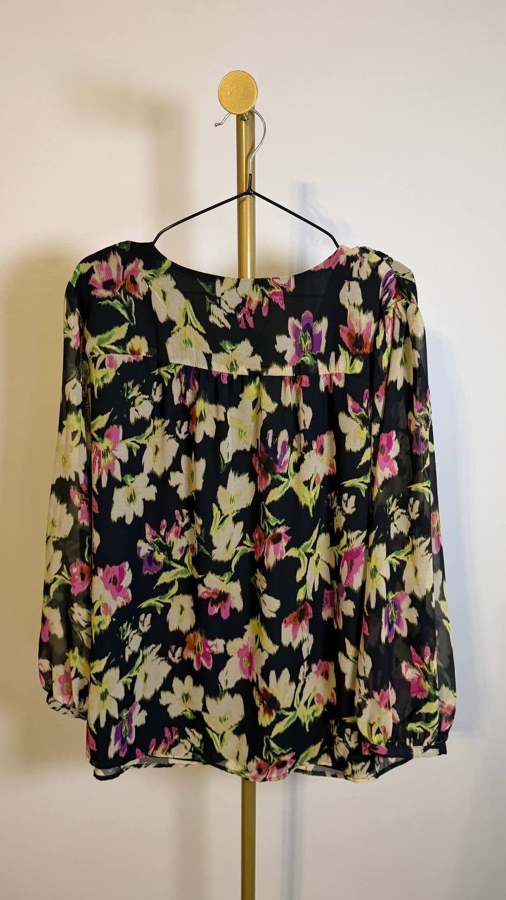 Vince Camuto Plus Size Floral V‑Neck Blouse Black Multi 2X $89 NWT