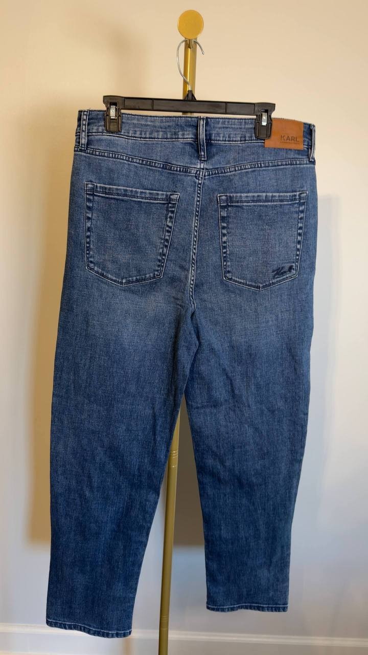 Karl Lagerfeld Patch Denim Straight‑Leg Jeans Denim Blue 12 NWT $139