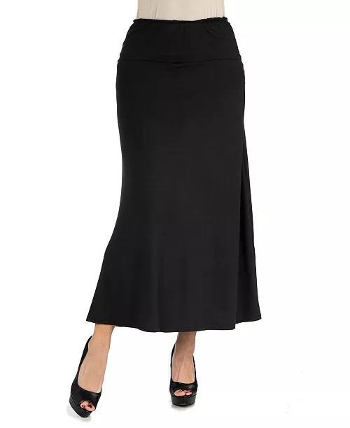 24Seven Comfort Apparel Elastic Waist Maxi Skirt Black PL NWT $52