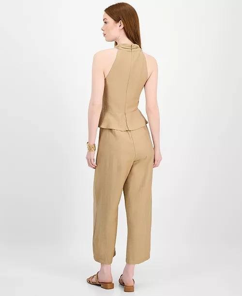 Tommy Hilfiger Peplum Halter Jumpsuit Size 4 Tannin NWT $129