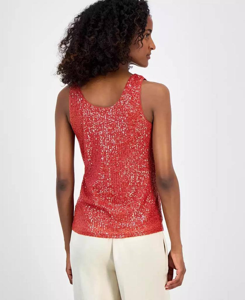 Anne Klein Sequin Double‑Scoop Sleeveless Tank Red L NWT $69