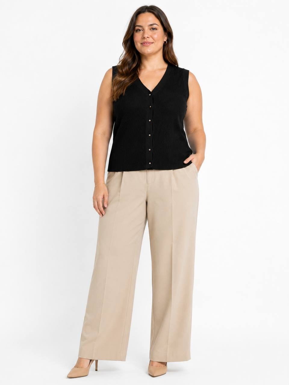 Anne Klein Ribbed V‑Neck Button‑Front Cardigan Black XL NWT $79