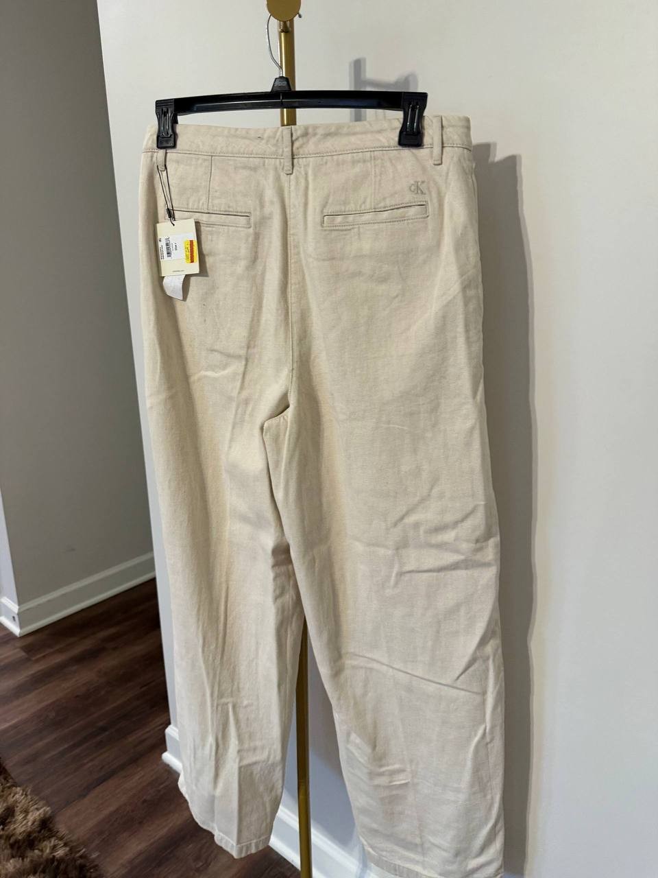 Calvin Klein High‑Rise Wide‑Leg Trousers White Natural Size 31 w r NWT msrp$109