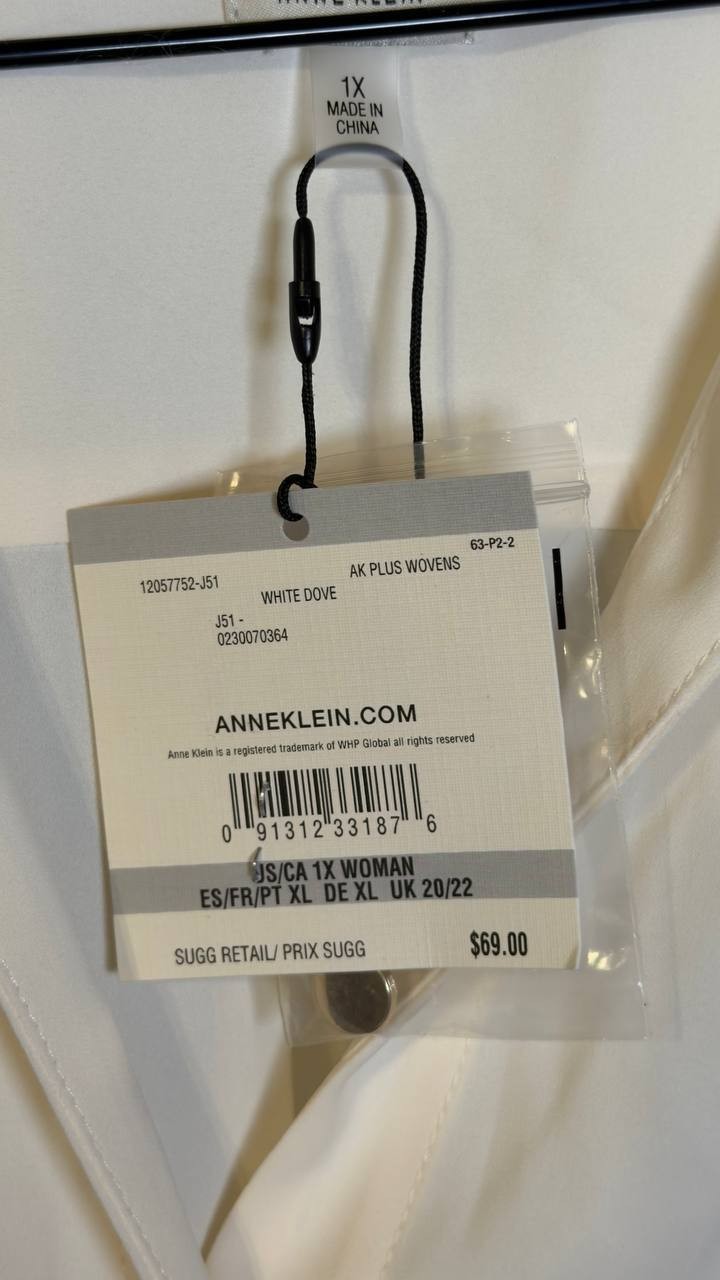 Anne Klein Women’s Short Sleeve Button‑Up Shirt White Dove 1X NWT $69