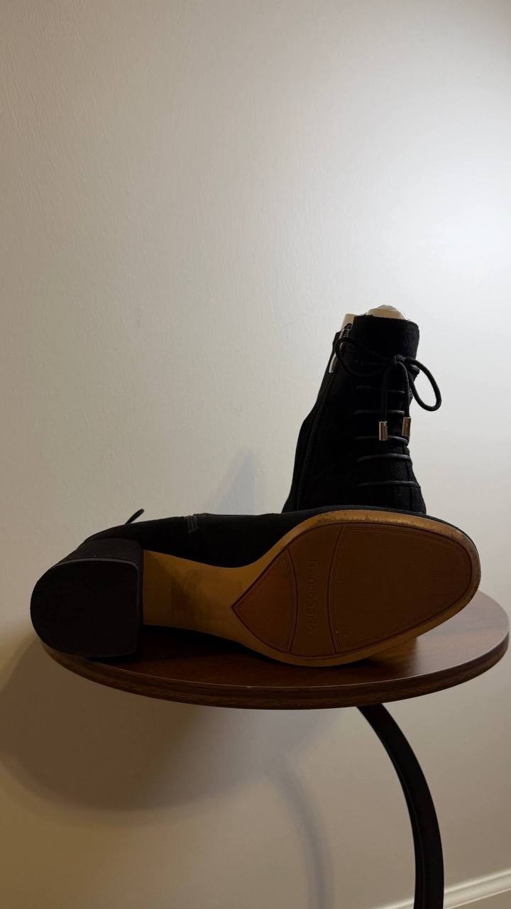 Franco Sarto Pisces Booties Black Microsuede Back‑Tie Pre-owned In Box msrp$100