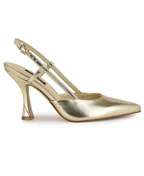 Nine West Vassa Slingback Pumps 7.5M Gold Heels New