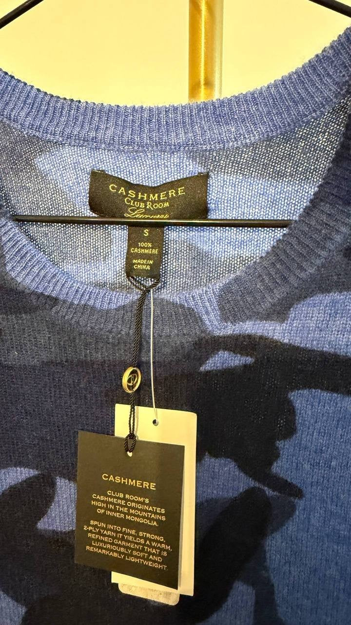 Club Room Men’s 100% Cashmere Camo Printed Sweater Crewneck S $189 NWT