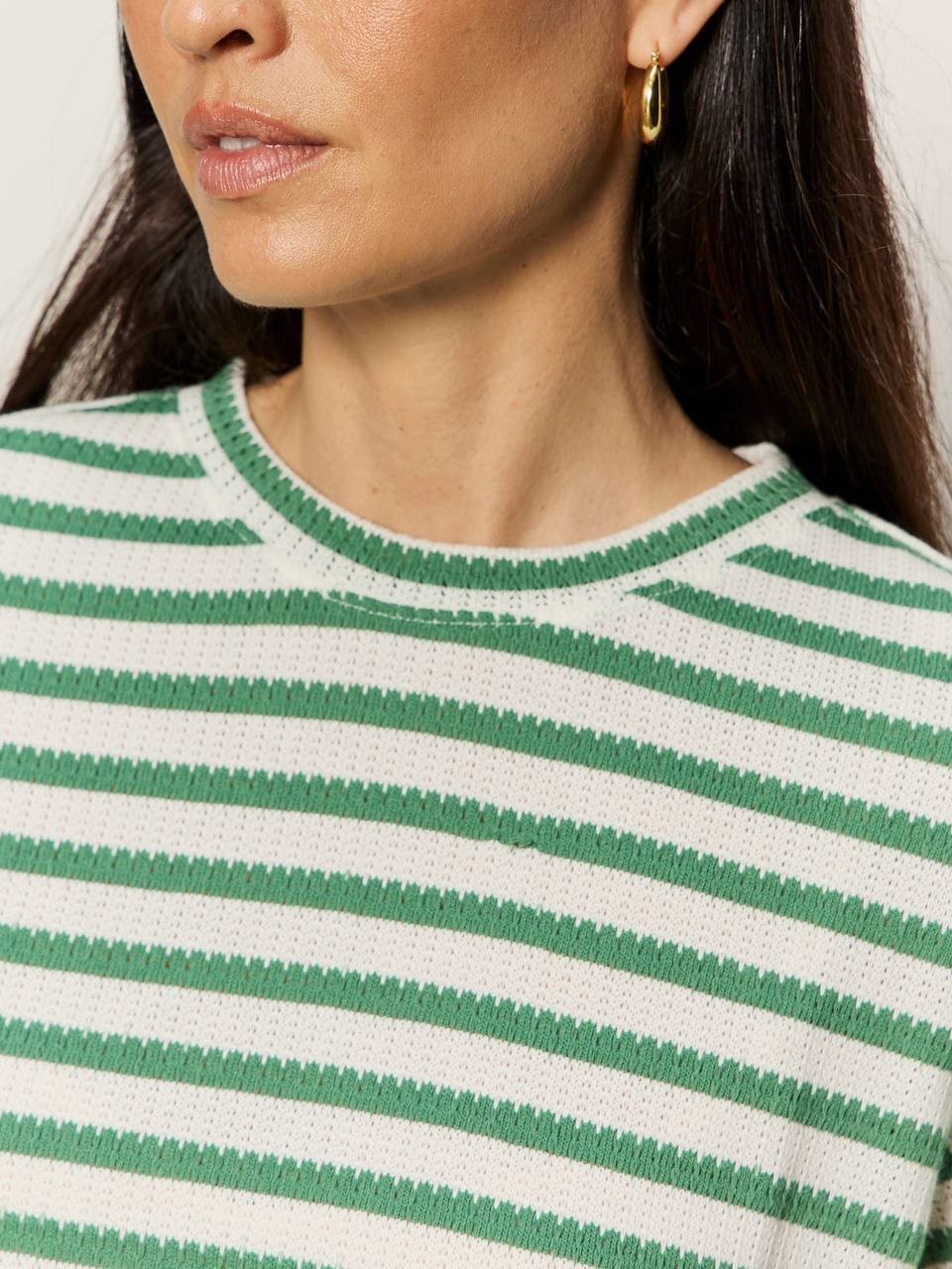 Sanctuary Perfect Texture Tee Chalk/Green Juice Stripe S NWT $59