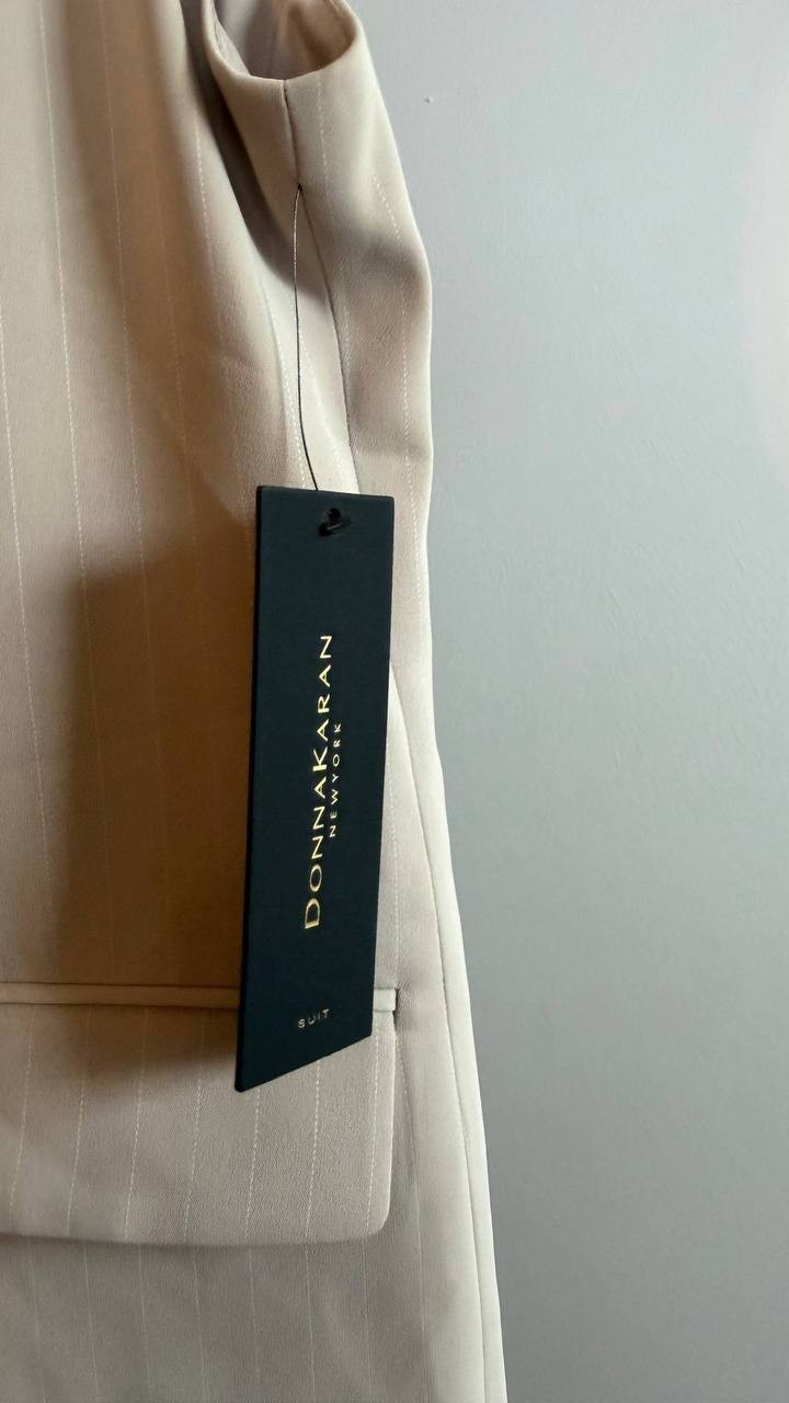 Donna Karan New York Pinstripe Double Breasted Vest Cobblestone Size 16 NWT $159