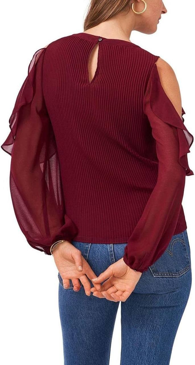 1.STATE Cold‑Shoulder Cuffed Turtleneck Sweater Windsor Wine S NWOT $79