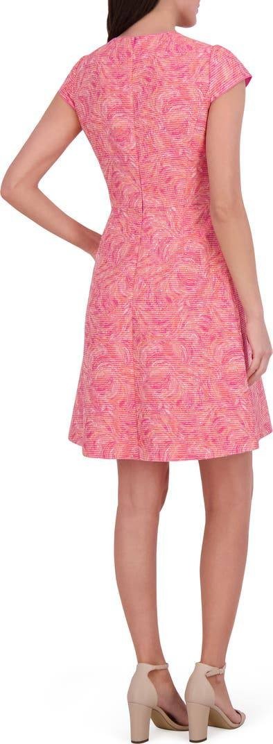 Vince Camuto Metallic Floral Jacquard Fit & Flare Dress Pink 8 $178 NWT