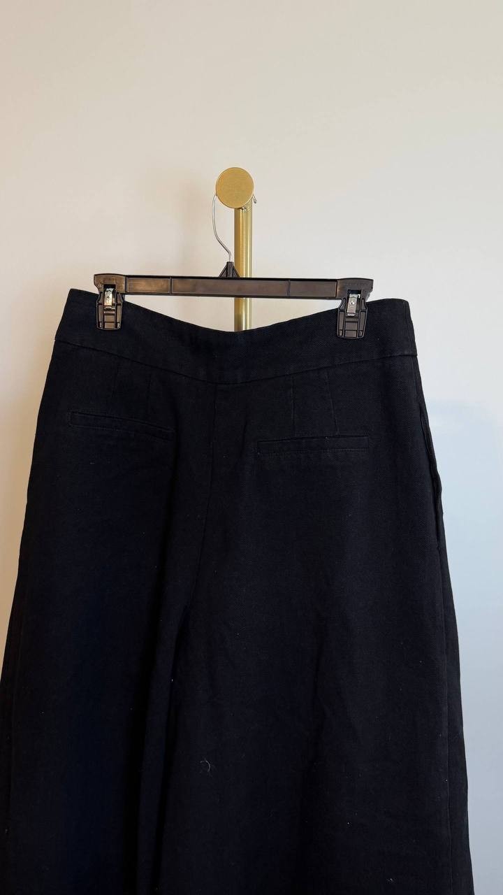 Gracia Wide Leg Pant Black Pleated High Rise Denim Look Trousers Size L NWT $130