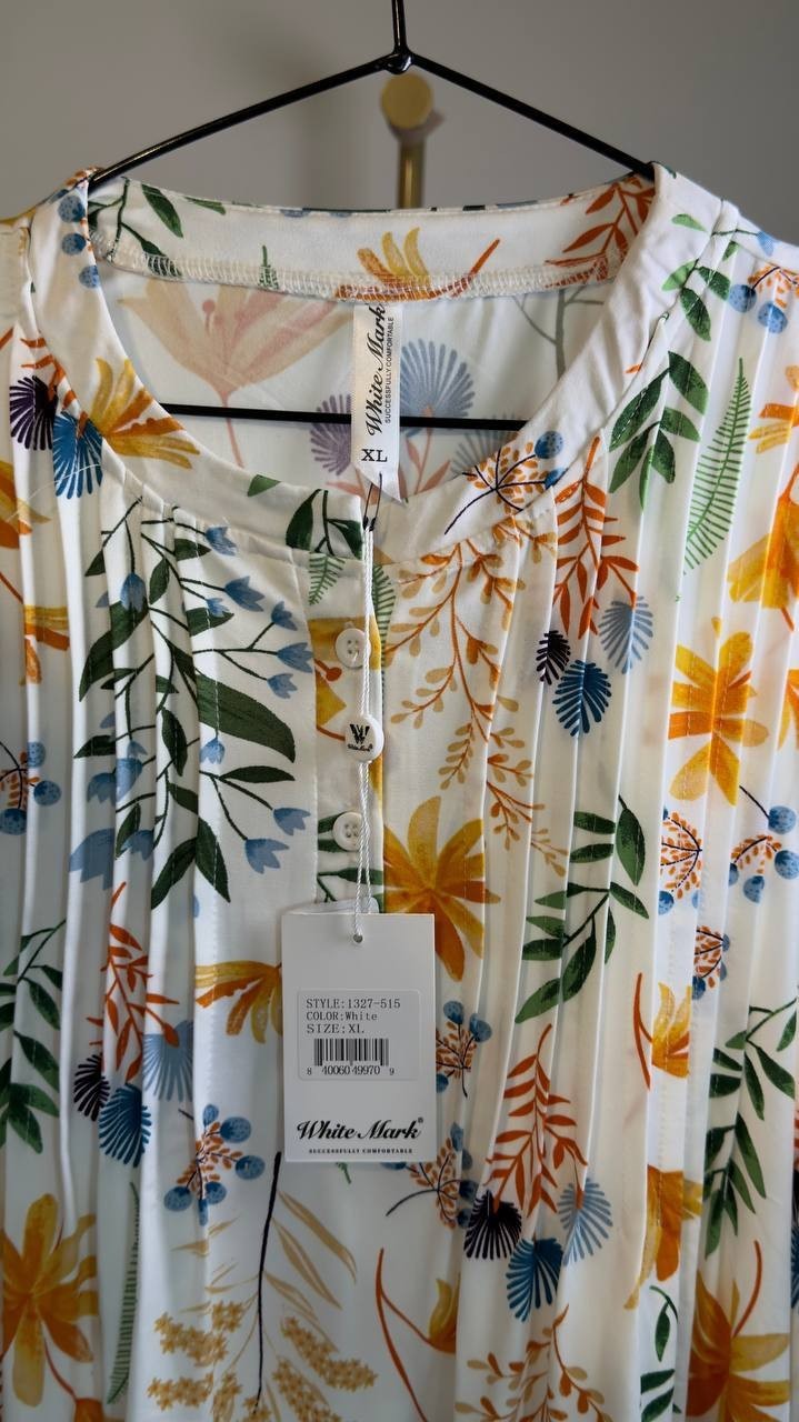 White Mark Floral Sleeveless Tunic Top Pin‑Tuck Pleated White XL NWT $52