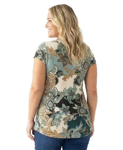 24seven Comfort Apparel Plus Size Floral Curvy Tunic Top Blue/Ivory 1X NWT $67