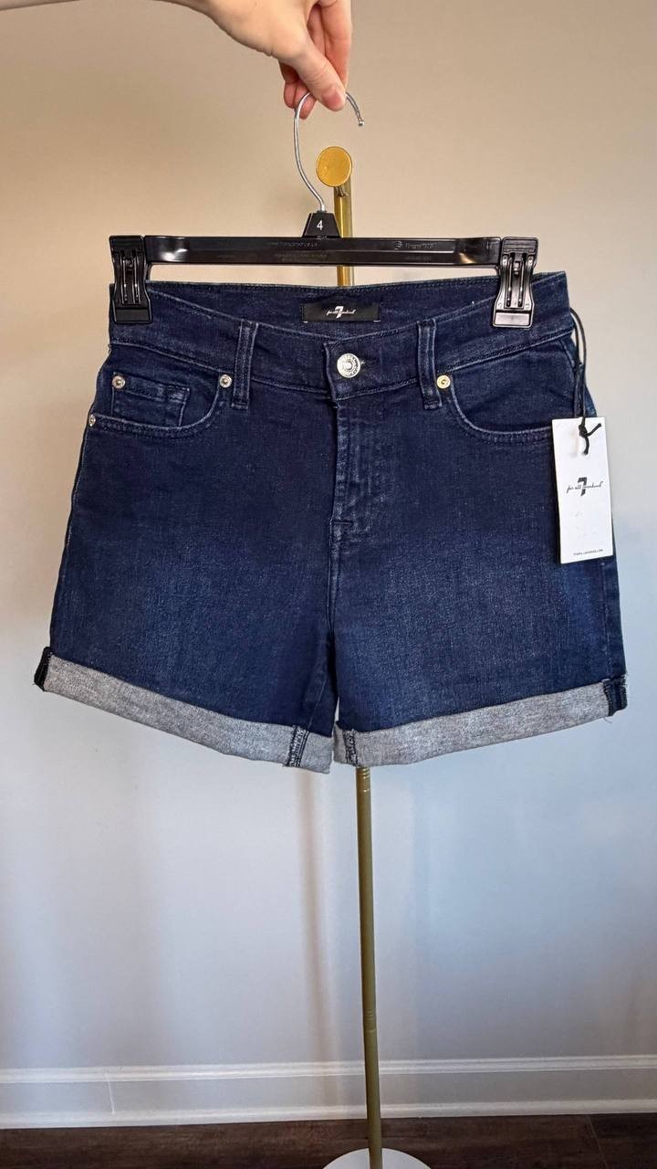 7 For All Mankind Mid‑Rise Roll Denim Shorts Blue 24 NWT $88