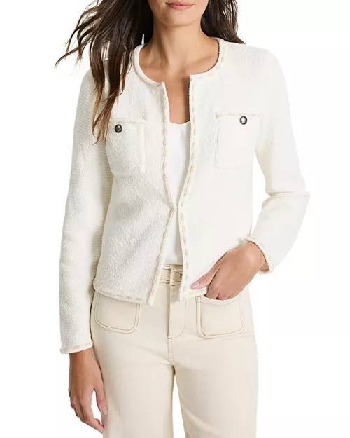 NIC+ZOE Women’s Stitch Trim Knit Jacket Cream White S $218 NWT