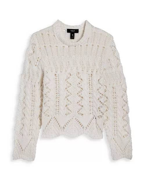 AQUA Girls  Cotton Crocheted Sweater Big Kid Size M NWT $68
