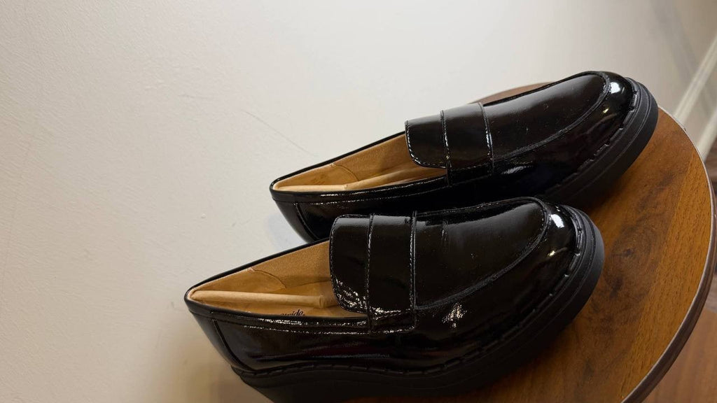 LifeStride Dolce Loafers 8W Black Faux Patent Wedge Comfort NIB msrp$89.99